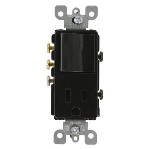 Leviton 15 Amp, 120 Volt, Decora 3-Way/AC Combination Switch, Commercial Grade, Grounding, 5645-E, Black