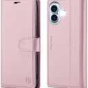 Wallet Case for iPhone 16, RFID Blocking Credit Card Holder, PU Leather Folio Flip Kickstand Protective Shockproof Cover for Apple 16 (Pink, for iPhone 16-6.1'')
