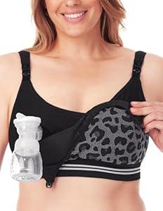 Momcozy Pumping Bra Hands Free | Seamless Nursing Bras for Pumping | Breast Pump Bra with Fixed Padding, Wireless Black (2XL)