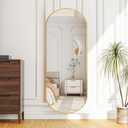 Arched Full Length Floor Mirror, Oval Full Floor Mirror, Large Wall Mounted Arched-Top Body for Living Room, Bedroom, Bathroom, Entryway, Dressing Room (Gold, 64 * 21)