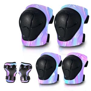 Gradient Color Kids Protective Gear Set Knee Pads for Ki 2-14 Years, W/ Adjustable Strap Kids/Youth Knee Pads Elbow Pads Wrist Guards Set for Inline Roller Skates, Cycling, BMX Bike, Skateboard, Scooter (Medium(6+Years))