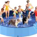 120'' Foldable Dog Pool, Kiddie Pool, Heavy Duty Non-Slip Plastic Pet Wading Pool for Large Dogs, Indoor and Outdoor Kids Pet Dog Bathtub