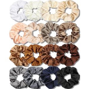 IVARYSS Satin Scrunchies for Women, Soft Than Silk for Hair, Fashion Ties and Bands for Thin | Thick Hair Styling, 16 Pack (Neutral Color)