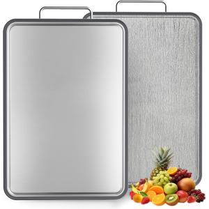 Stainless Steel Cutting Board for Kitchen, 17" x 11" Large Heavy Duty Chopping Board with Juice Grooves, Double Sided Defrosting Tray, Non-Slip Rust Resistant, Dishwasher Safe