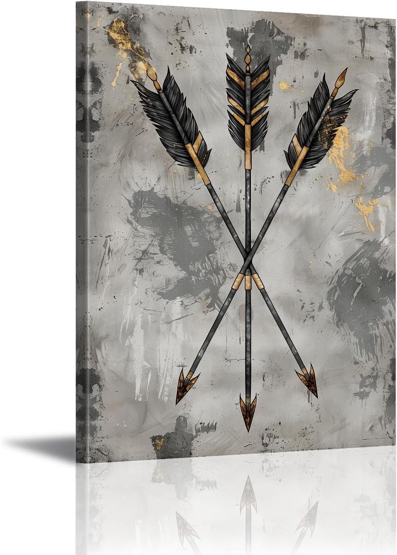 PLIDAAYO Indian Arrow Wall Art Native American Western Canvas Print Picture Vintage Indian Tribal Poster Painting Black Gray and Golden Artwork for Living Room Bedroom Home Decor(Nat-03,12"x18")