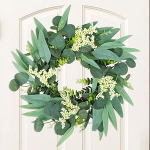 20 Inch Artificial Eucalyptus Wreath for Front Door - Farmhouse Spring Wreath with White Berries, Thick Vine & Full Leaves, All Season Home Decor for Porch, Window, Wall, Spring, Wedding Decorations