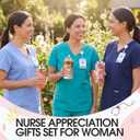 Mimorou 30 Pcs 2026 Nurse Week Gifts for Women Appreciation Gifts Bulk 13.5 oz Nursing Plastic Tumblers with Straw Lid Cosmetic Bags Socks Inspirational Notepad Keychains for Nursing Student Ot Month