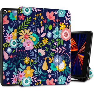 Case Compatible with iPad 10.2 Inch 2021 2020 2019 iPad 9th/8th/7th Generation with Pencil Holder, Slim Stand Protective Case with Soft TPU Back, Auto Sleep/Wake Cover, Florals