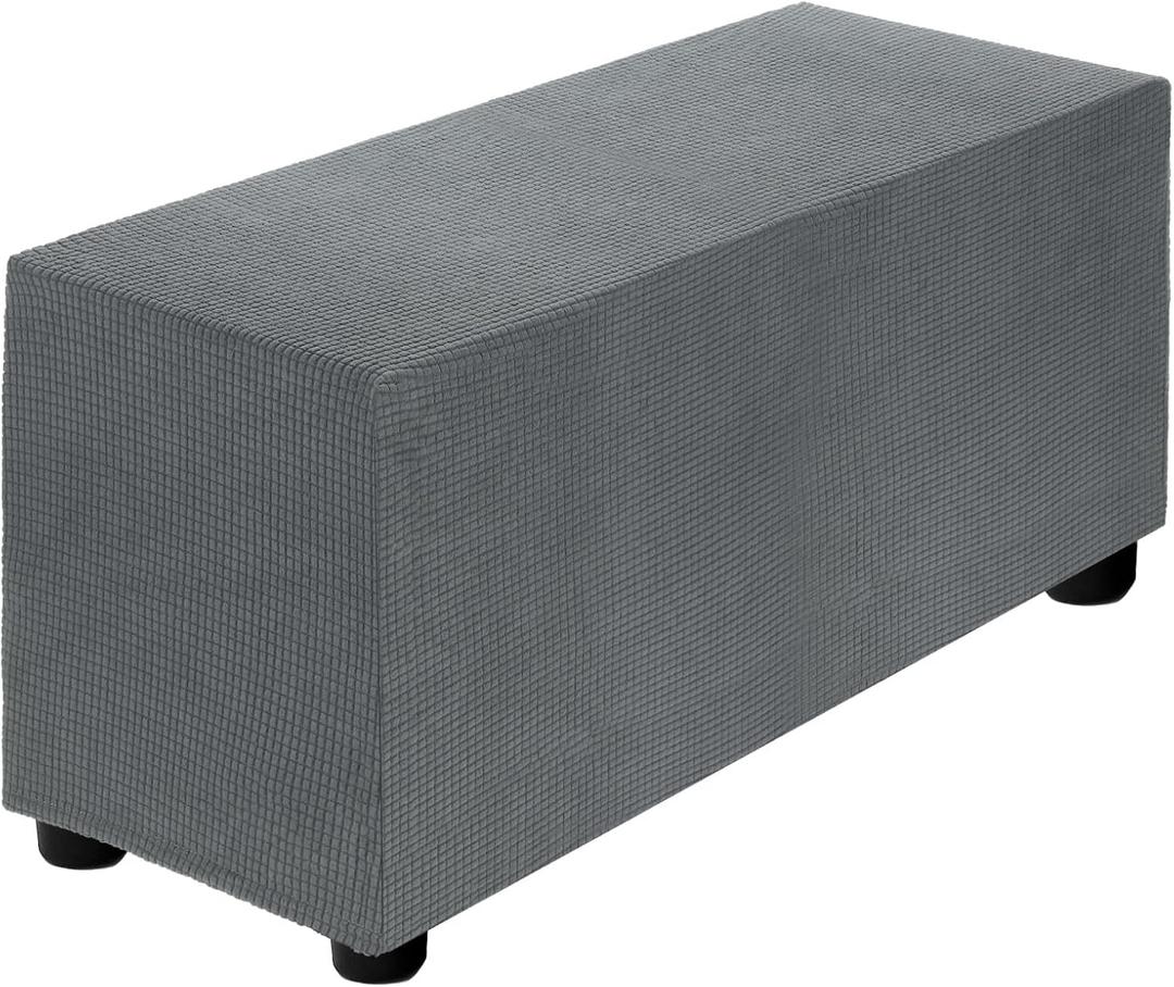 uxcell Stretch Ottoman Cover Rectangular Oversized Square Ottoman Slipcover with Elastic for Foot Stool Living Room Bedroom Fit Length 83-101cm / 33"-40", Medium, Dark Gray