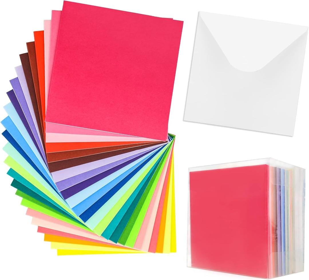 60 Pack Colorful Blank Cards and Envelopes 6x6 inch, Colored Greeting Cards with White Square Envelopes, 24 Assorted Colors Thank You Cards for Invitations, Weddings, Postcards, Birthday