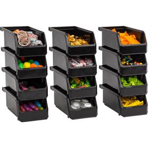 ReadySpace Small Stackable Plastic Storage Bins, 12-Pack, Black