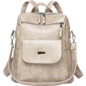 WYFJNX PU Leather Backpack Purse for Women Fashion Multipurpose Design Handbag Ladies Shoulder Bags Travel Backpack Beige