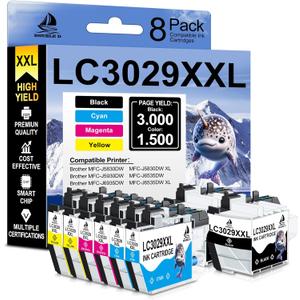 DOUBLE D Compatible LC3029 LC3029XXL Replacement for Brother LC3029 LC3029XXL Ink Cartridges Work with Brother MFC-J5830DW MFC-J5930DW MFC-J6535DW MFC-J6935DW Printer (2B, 2C, 2M, 2Y) 8Pack