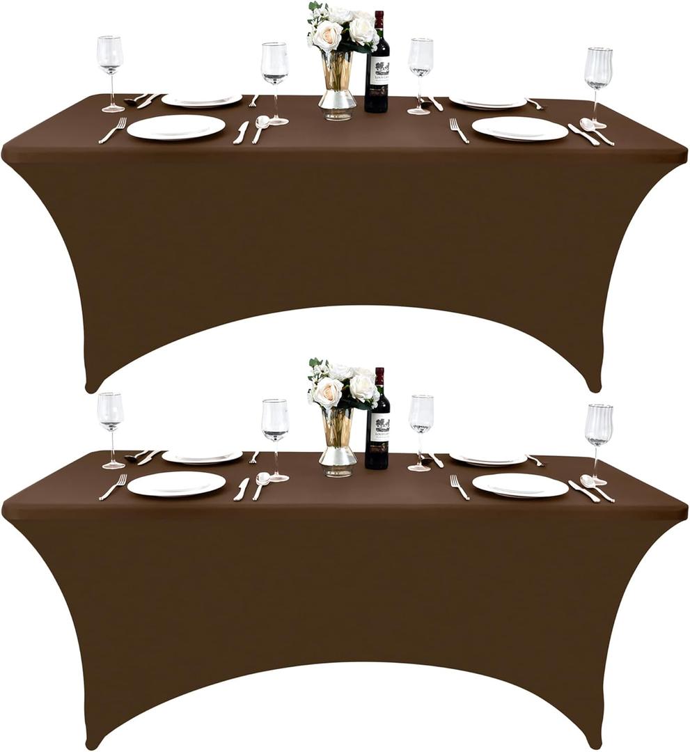 2-Pack 8ft Spandex Table Covers for Rectangle Folding Tables - Washable Elastic Tablecloth - Ultimate Fitted Table Protector for Birthday Parties, Trade Shows, Banquet