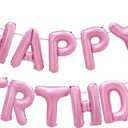 Pink Happy Birthday Balloon Banner Decorations 16 inch for Women Girls Party