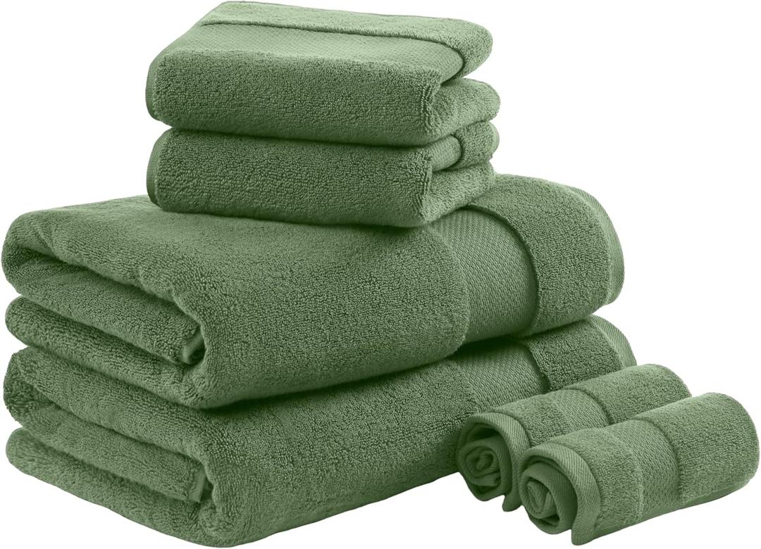 Madison Park Turkish Bath Towels 6pc, 2 Hand Towel for Bathroom, 2 Wash Towel, 2 Turkish Bath Towel Set, Luxury, 100% Cotton, Highly Absorbent & Quick Dry, Green