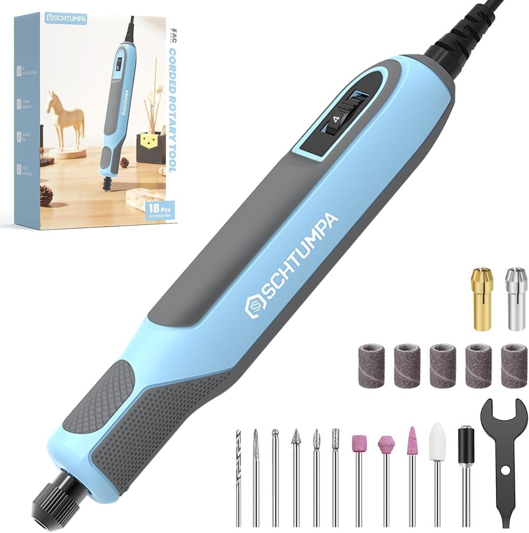 Corded Rotary Tool 36W, 4 Variable Speed, 10000-22000RPM Rotary Tool Kit & 18 Accessories, Soft Grip, Lightweight Multi-Tool for Sanding, Polishing, Drilling, Carving, DIY Crafts
