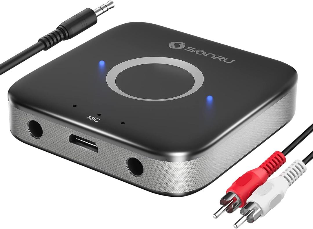 Bluetooth 5.3 Adapter Hi-Fi Equipment for Car Wireless Audio Receiver with 3.5mm AUX RCA Cable, Noise Cancellation, Dual AUX Outputs for Home Speakers Wired Headphones