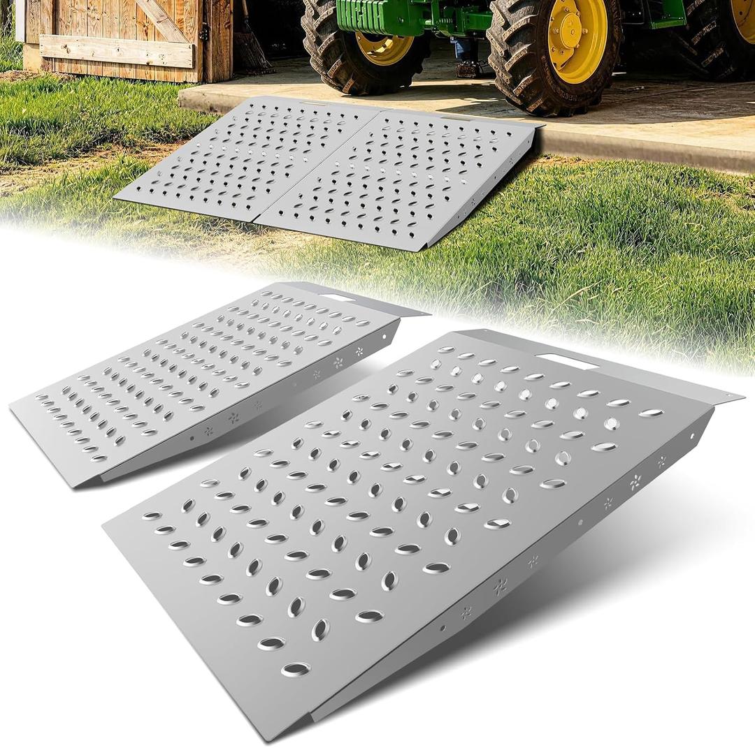 Heavy-Duty Shed Garage Access Ramps 2 PCS, 1500LBS Capacity Anti-Slip Punch Plate, Perfect for Riding Mowers, Motorcycles, Tractors, Snow Blowers & Garden Carts