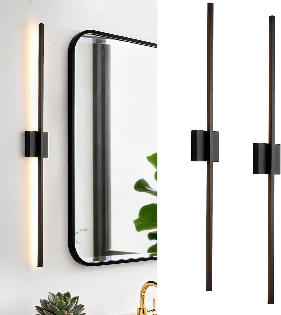 Black Wall Sconces Set of Two LED Dimmable Sconces Wall Lighting
Black Modern Wall Sconce Light for Bathroom, Living Room, Bedroom, Hardwired 3000K 40''