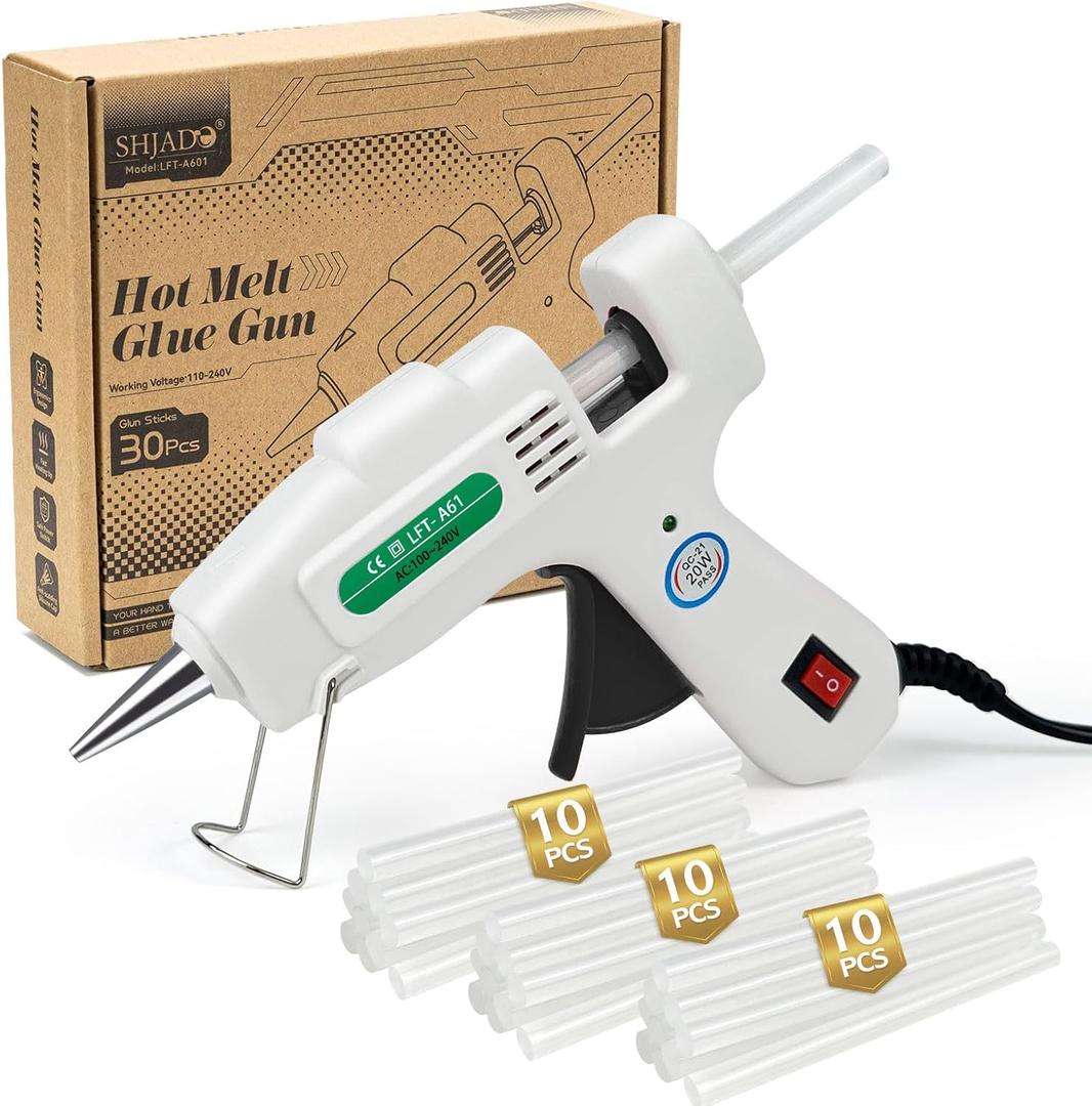 Mini Hot Glue Gun with 30 Glue Sticks, Fast Heating Hot Melt Gun, 20W Glue Gun Kit, Lightweight Craft Gun for DIY, Home Repairs, Kids' School Projects, White (White-new Packaging)