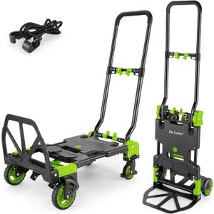 330LB Folding Hand Truck Moving Dolly, Hand Trucks Heavy Duty Combination of 4 Wheels and 2 Wheels Convertible Dolly Cart with Retractable Handle Dolly for Moving Office Carts(Green)