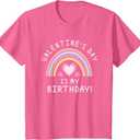 Girls Valentine's Day Birthday Rainbow T-Shirt, Pink Heather 