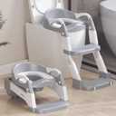 2-in-1 Toddler Potty Training Toilet Seat with Step Stool Ladder  Adjustable Height Potty Chair Urinal for Baby Boys Girls Age 1-3, Foldable Training Potty with Splash Guard & Anti-Slip Feet, Grey