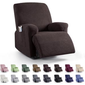 KinCam Recliner Covers, Stretch Reclining Chair Covers, Recliner Sofa Slipcovers Stripe Jacquard Recliner Couch Covers Furniture Protector Covers for Pet Kid (1 Seater, Chocolate)