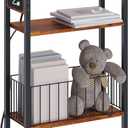 Narrow Side Table with Charging Station, Small End Table for Small Spaces, Slim Nightstand with Storage Basket, 3 Tier Skinny Bedside Table for Living Room, Bedroom, Rustic Brown (1 PC)