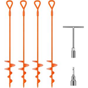 Phopich 30" Long Ground Anchor, Heavy Duty Earth Anchors Ground Anchors Screw in Kit with T-Handle Hex Wrench for Camping Tent, Swing Sets, Securing Animals, Sheds, Trampoline (Orange)