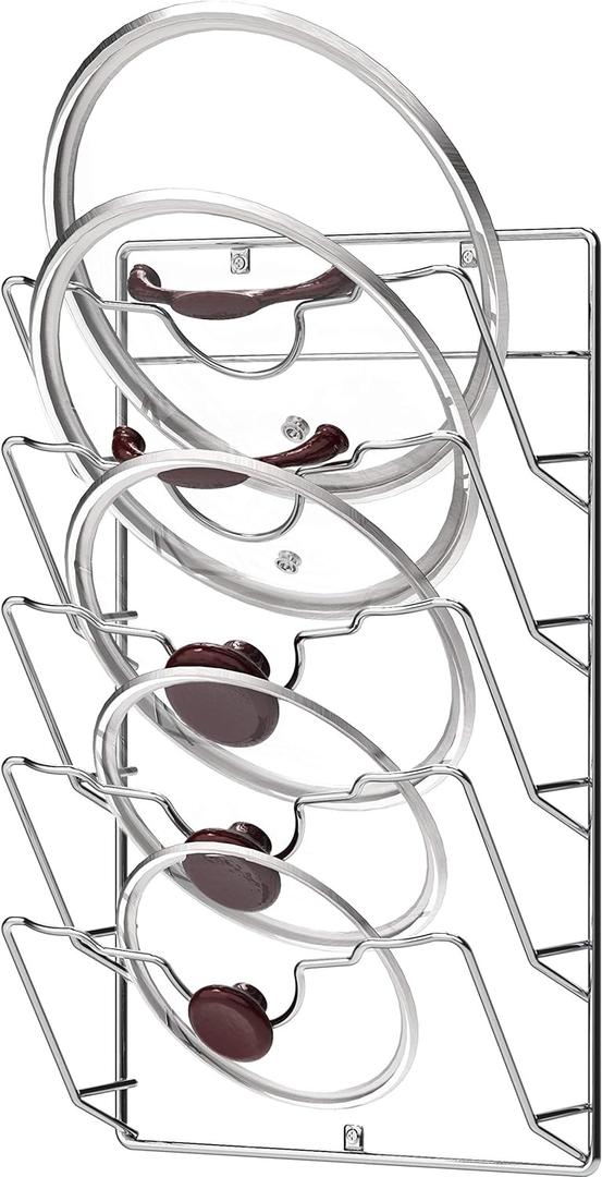 Simple Houseware Wall Door Mounted Pot Lid Rack, Chrome Finish