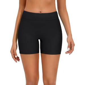 Bonneuitbebe Women's 5" Swim Shorts High Waist Bathing Suit Bottoms UPF 50+ Swimsuit Board Shorts (Black, S)