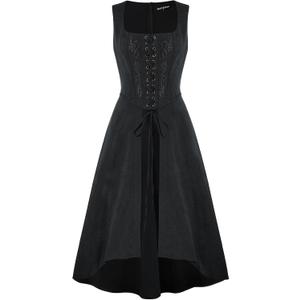 Scarlet Darkness Renaissance Dress Women Pirate Halloween Witchy Cosplay Overdress with Pockets (Small, Black)