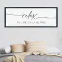 LuZhiQiang Home Wall Decor Relax You're On Lake Time Sign 40"15" Living Room Minimalist Plaque for Lake House Bedroom Large Wood Framed Hanging Wall Art (Black)