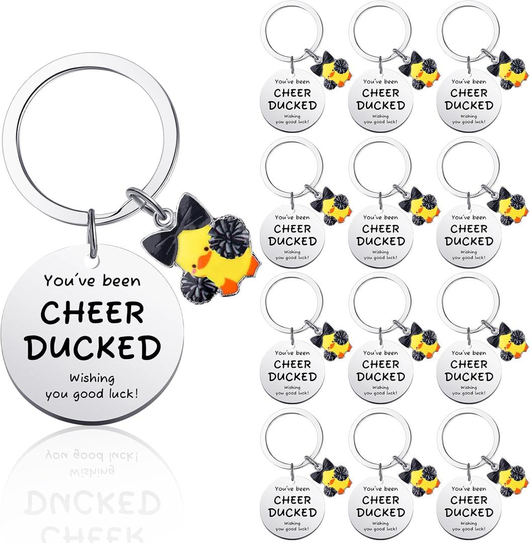 Nosiny 20 Pcs Duck Cheer Keychain Christmas Cheer Gifts Bulk for Team You've Been Cheerleader Christmas Duck Team Gift (Black)