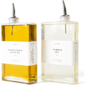 Molimoli Olive Oil Dispenser Bottle for Kitchen, Automatic Pourer, Glass Thin Bottle Dispenser for Kitchen, Olive Oil Cruet, | Set of 2 - Silver