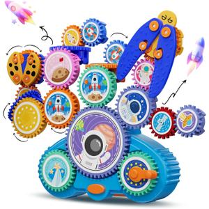 STEM Gears Toys for Kids Ages 3+, Creative Learning Building Blocks, 18Pcs Educational Construction Toy Set, Electric & Manual Dual Mode, Versatile Gear Playset Gift for Boys & Girls