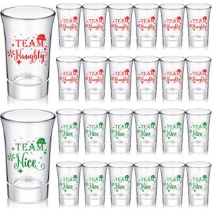 Layhit 24 Pcs Christmas Shot Glasses Bulk Holiday Red and Green Shot Glasses Team Christmas Mini Glass Cups Holiday Cup Decorations Xmas Party Favors Gifts for Drinking Glass