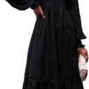 PRETTYGARDEN Women's Fall Dresses 2025 Long Sleeve V Neck Swiss Dot Empire Waist Chiffon Dress Ruffle Smocked Midi Dresses (Black, L)