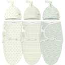 KeaBabies 3-Pack Swaddles for Newborns, Girls, Boys with Hats - Organic Soft Baby Sleep Sacks, Breathable Baby Swaddle 3-6 Months Beanies Set, Premie Infant Sleep Sack 0-3 Months (Leafy) (One Size)