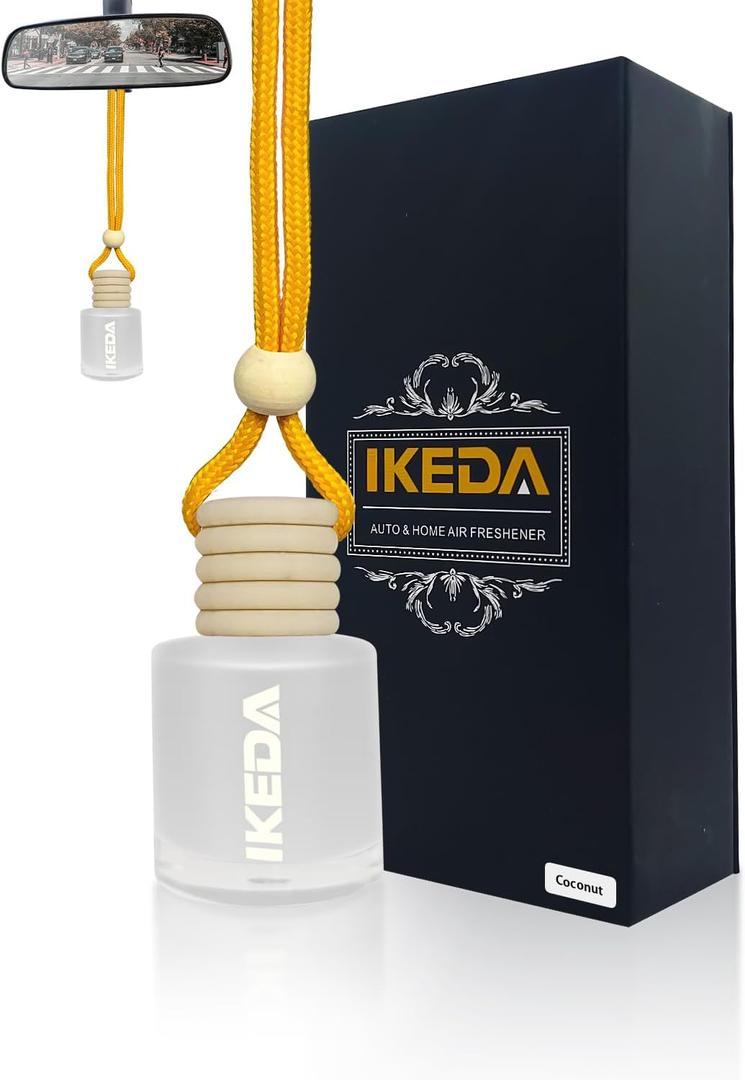 2 x Car Air Fresheners for Men | 10ml Air Freshener | Strong Perfume Hanging Diffuser with Odour Eliminaor Technology | Car Accessories | Car Scents Air Fresheners by Ikeda (Cylindrical, Coconut) (0.34 Fl Oz (Pack of 1))