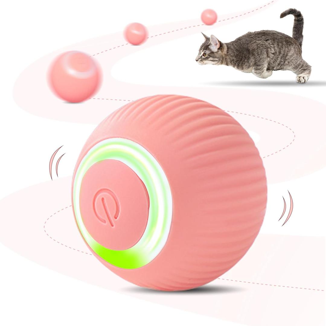 Interactive Cat Ball Toy, Intelligent Cat Toys with LED Lights, Automatic Moving Rolling Ball for Indoor Kitten, Kitten Automatic Toy (Pink)