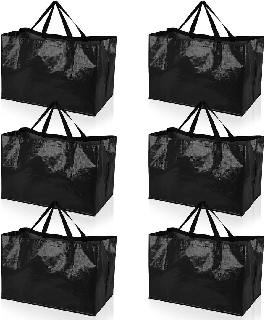 Shappy 6 Pieces Extra Large Reusable Shopping Grocery Bags with Handles Colorful Woven Plastic Waterproof Tote Bags