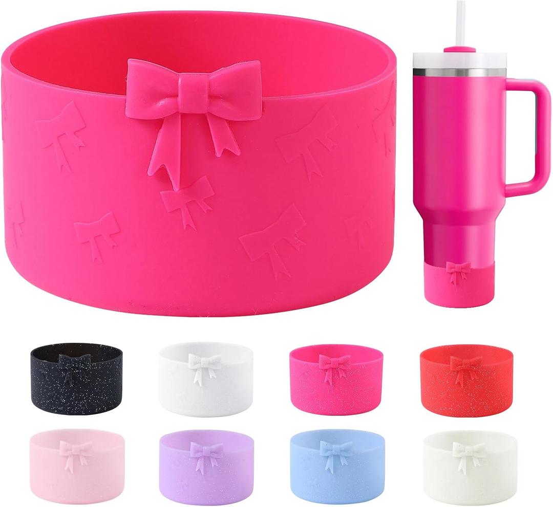 3 x Bow Silicone Boot for StanleyTumbler 20-40oz& Owala Water Bottle 24oz& IceFlow 20oz 30oz& Hydroflask Water Bottle 12-24oz Anti-Slip Sleeve for Stanley Cup Accessories (Rose02)