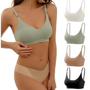 DEANGELMON V Neck Bra Padded Seamless Adjustable Straps Bralettes Everyday Basic Sleeping Bras Multiple Pack Size M