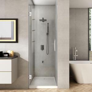 Bathroom Frameless Shower Door 28" W*72" H, 5/16"(8mm) Clear Tempered Glass Hinged Shower Door with Seal Strip and Handle, Brushed Silver Clamps