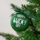 WDS WONDROUS 12-Piece St Patricks Day Ornaments Set, 4 Designs Green Glitter Glass Ball Decorations with Ribbon Bow for Christmas Tree Home Party Spring Decor, Irish Lucky Holiday (Green and White)