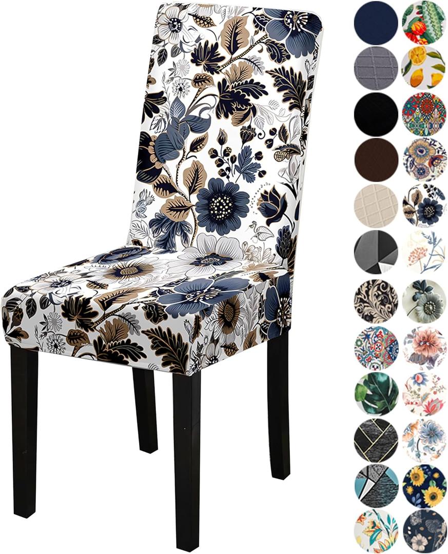Stretchy Parson Chair Slipcovers for Dining Room Chair seat Covers Chair Protectors for Party Pet Protection Universal Fit Soft Polyester (Set of 4, Dark Flowers II)