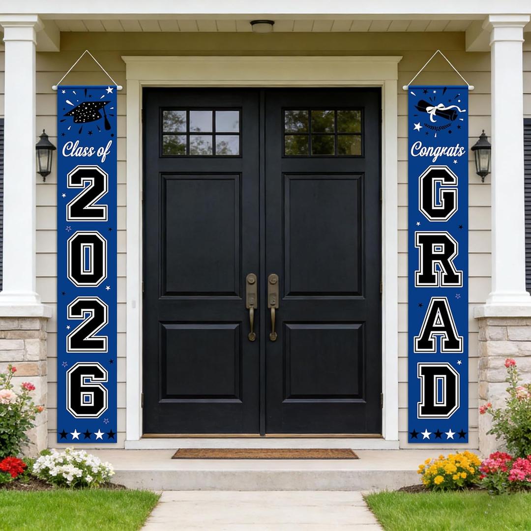 3 x Blue Graduation Decorations 2026, Congrats Grad Banner for Class of 2026 Graduation Party Decorations